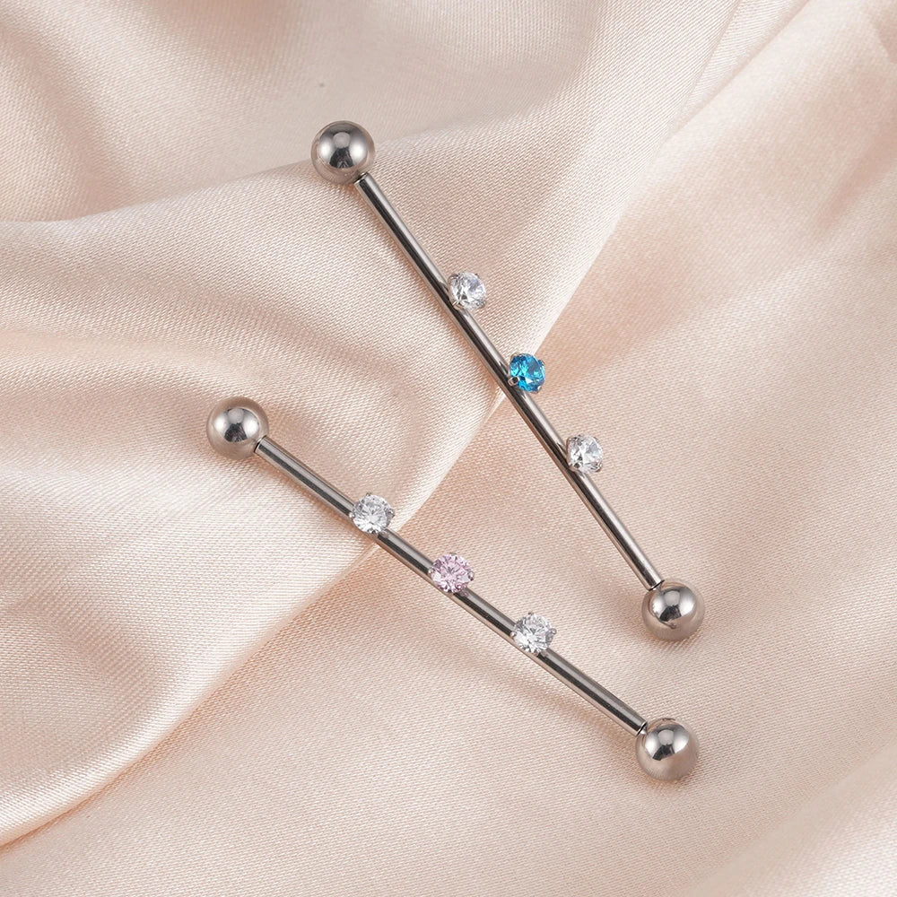 Cute industrial piercing titanium 14G feminine industrial barbell piercing silver with cz 36mm 38mm