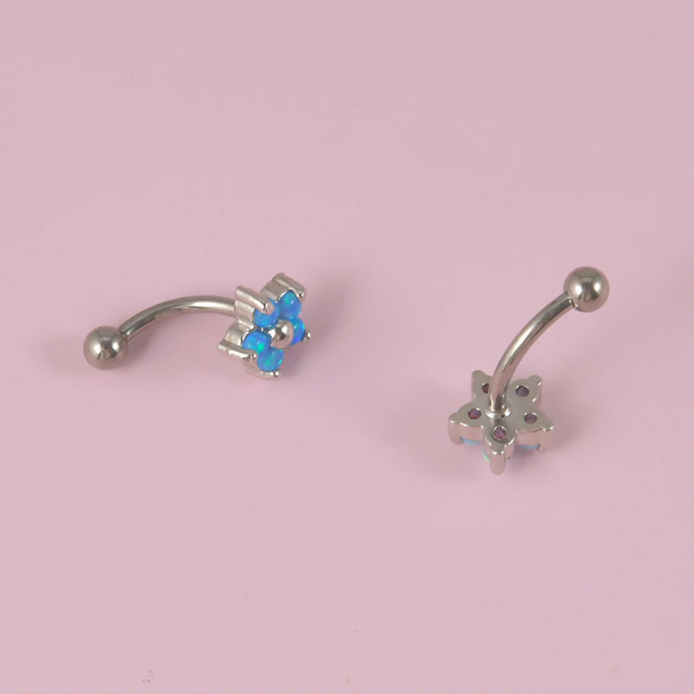 Gioielli labret verticale opale piercing torre con bilanciere curvo in titanio bianco blu opale