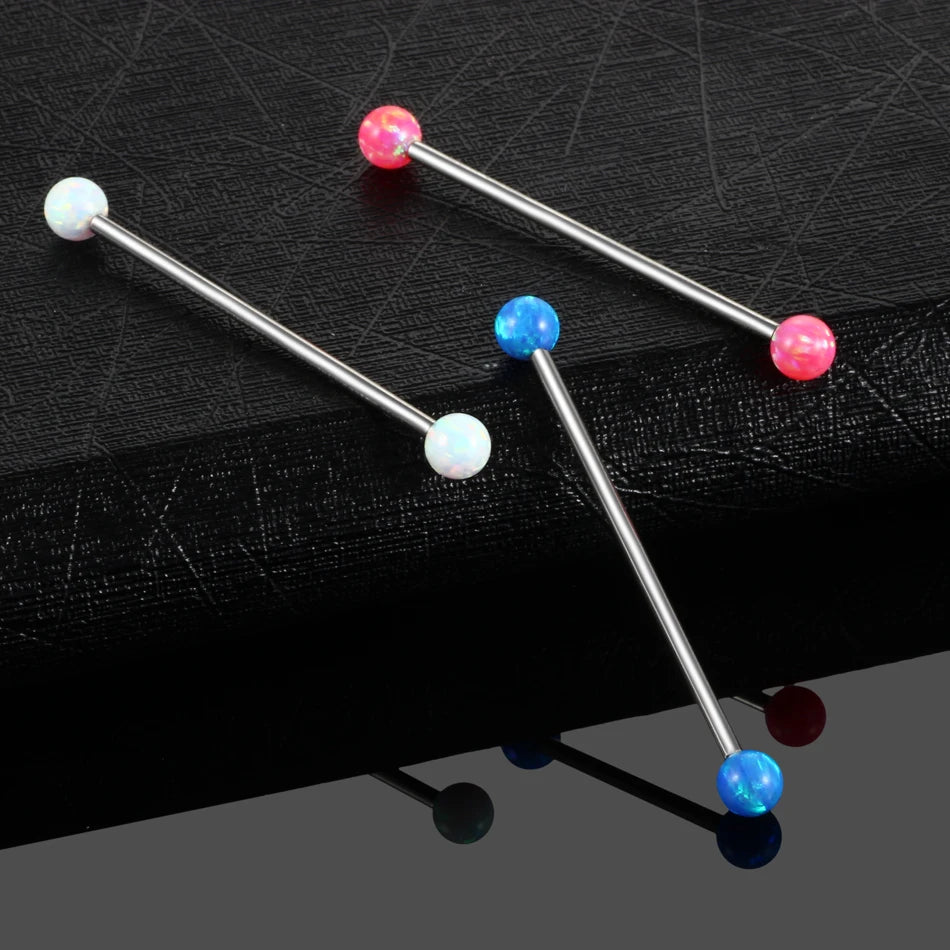 Opal industrial bar titanium 14G 38mm opal industrial barbell earring opal balls for industrial barbell