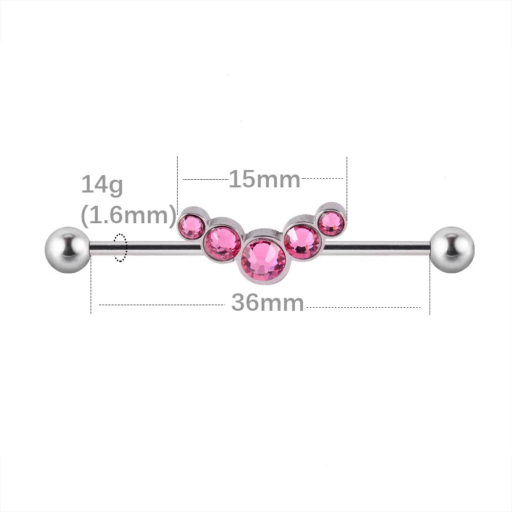 Fantastici gioielli da piercing industriali con bilanciere industriale in titanio con 5 pietre 14G 36mm