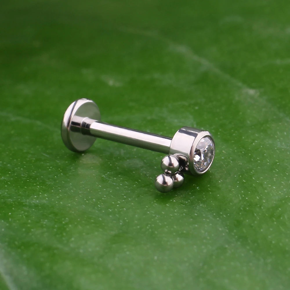 Clear medusa piercing with 3 dots titanium lip stud nose stud ear stud with clear diamond CZ