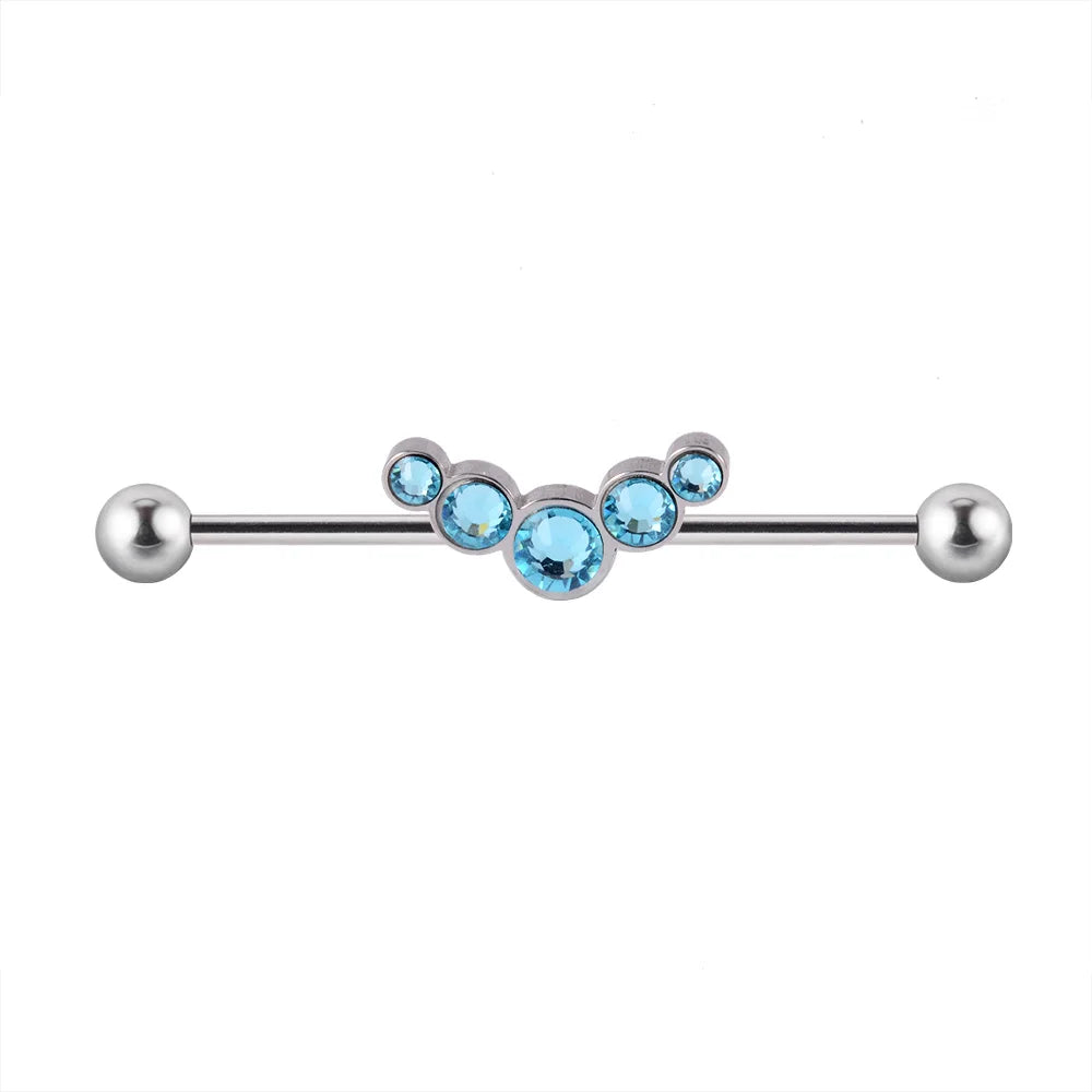 Fantastici gioielli da piercing industriali con bilanciere industriale in titanio con 5 pietre 14G 36mm