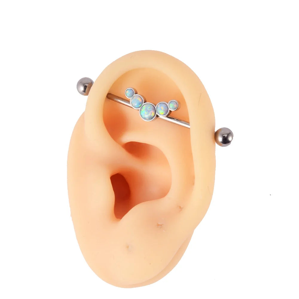 White opal industrial barbell blue opal black opal titanium industrial piercing 14G 36mm