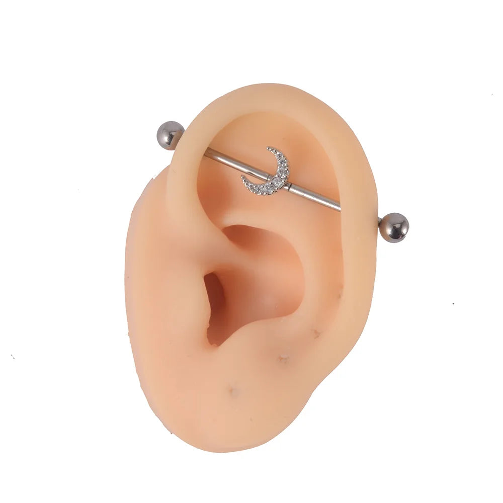 Moon industrial barbell unique industrial piercing titanium 14G 36mm