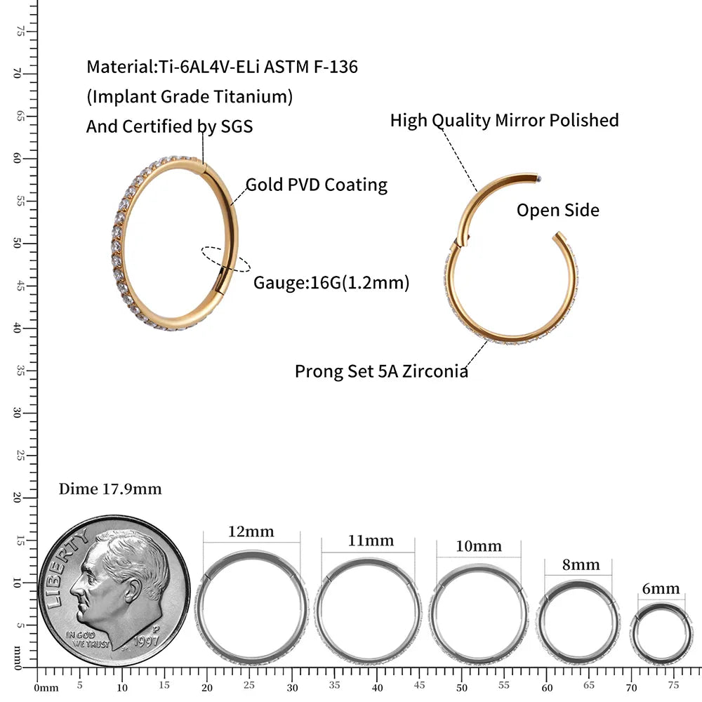 Piercing a cerchio con CZ per piercing al naso, piercing all'elica, piercing alla conca in titanio