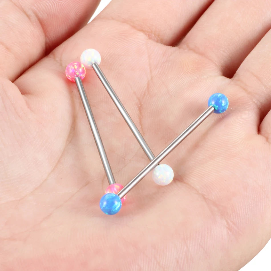 Opal industrial bar titanium 14G 38mm opal industrial barbell earring opal balls for industrial barbell