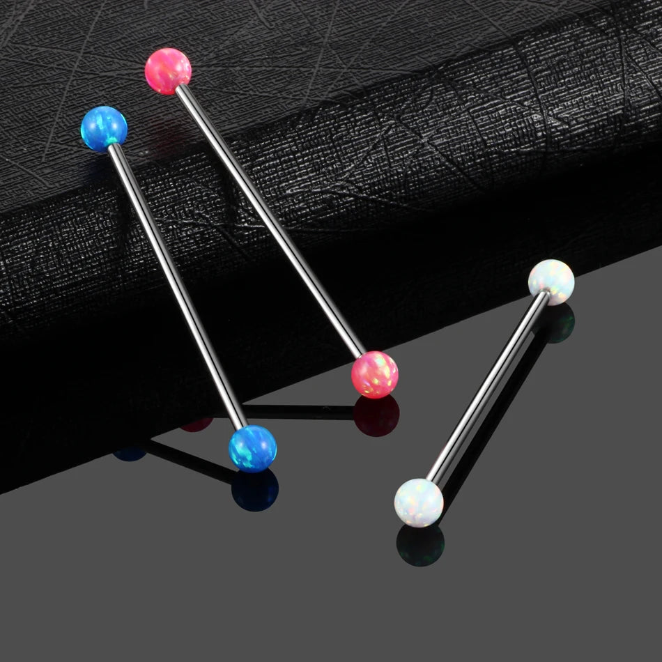 Opal industrial bar titanium 14G 38mm opal industrial barbell earring opal balls for industrial barbell