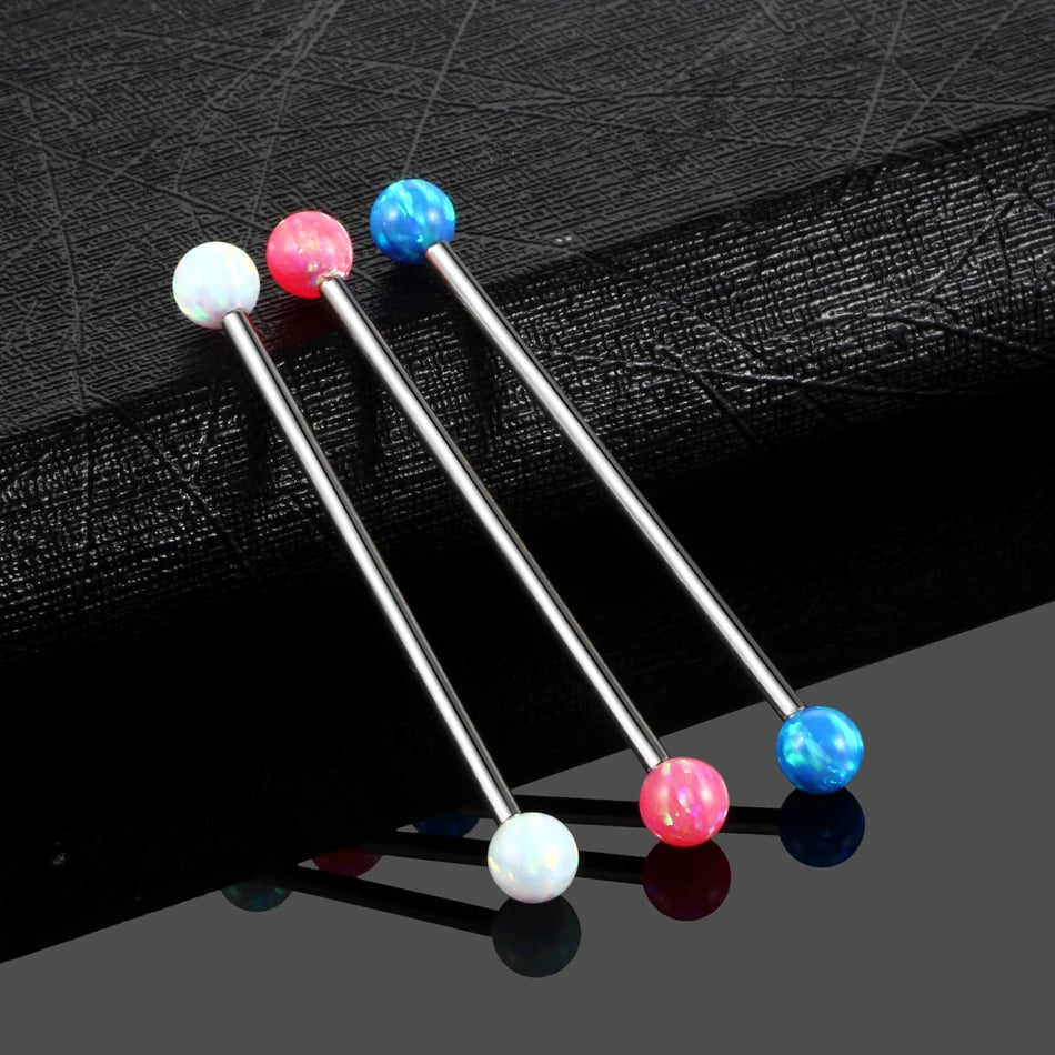 Opal industrial bar titanium 14G 38mm opal industrial barbell earring opal balls for industrial barbell