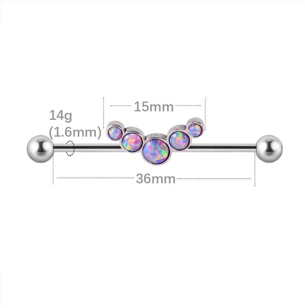 White opal industrial barbell blue opal black opal titanium industrial piercing 14G 36mm