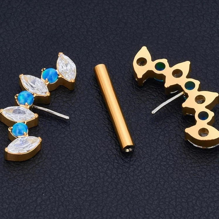 Barra per piercing al capezzolo Barra per capezzoli in oro 14 g con pietre opali blu titanio per impianti 1 pezzo