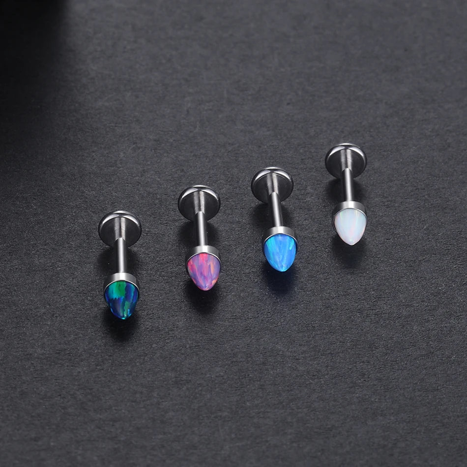 Opal nose stud flat back titanium 16G blue opal purple opal white opal earring