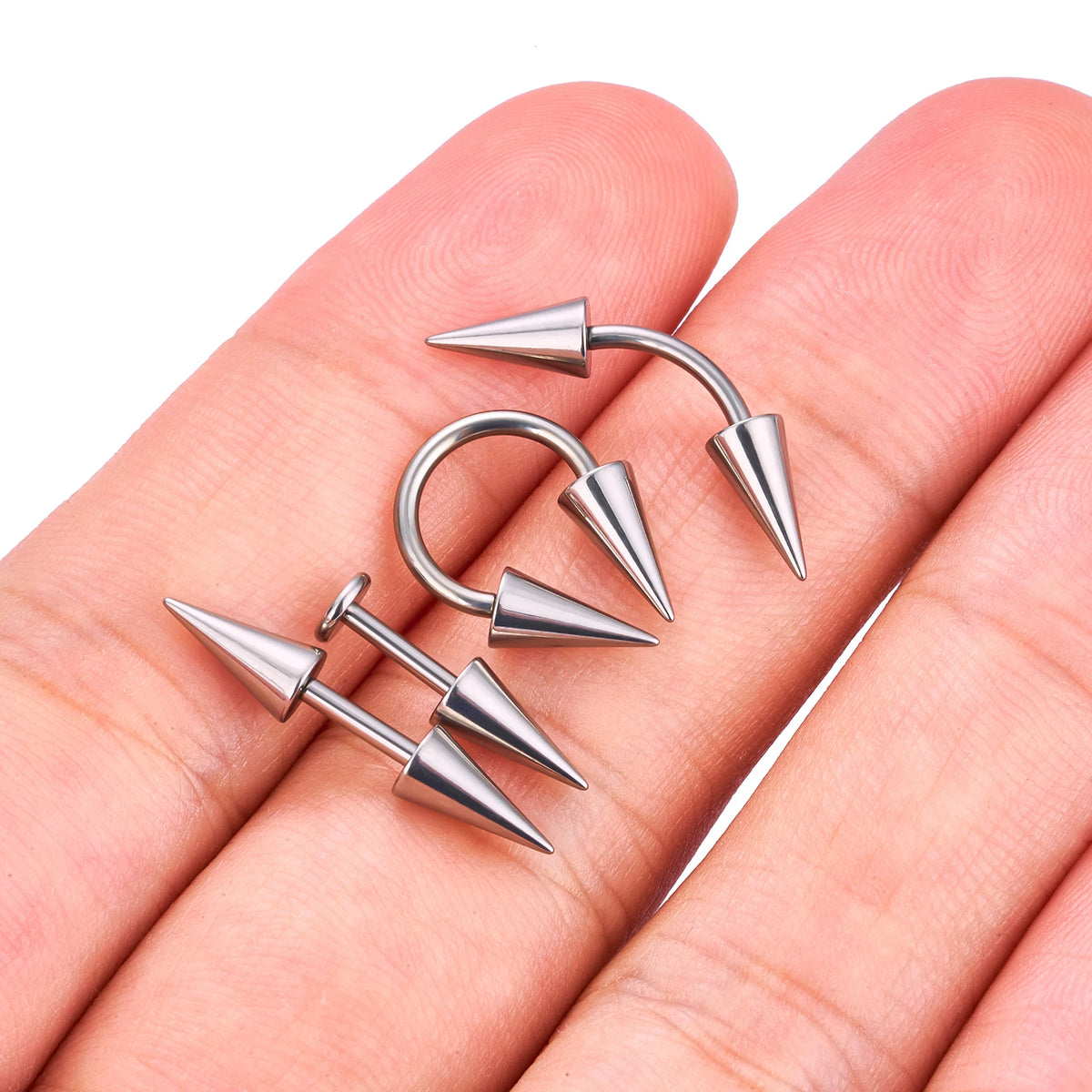 Vertical snake bite piercing with long spikes titanium horseshoe barbells 16G