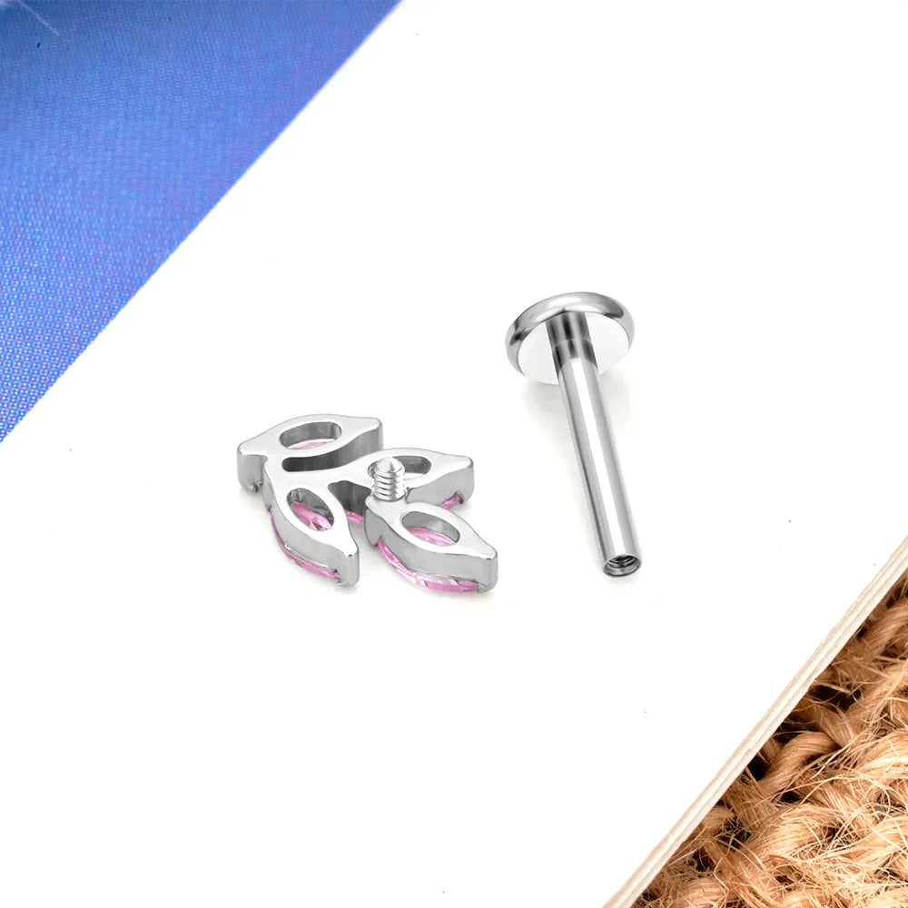 Forward helix stud 16G titanium leaf with CZ stones cute clear pink green blue