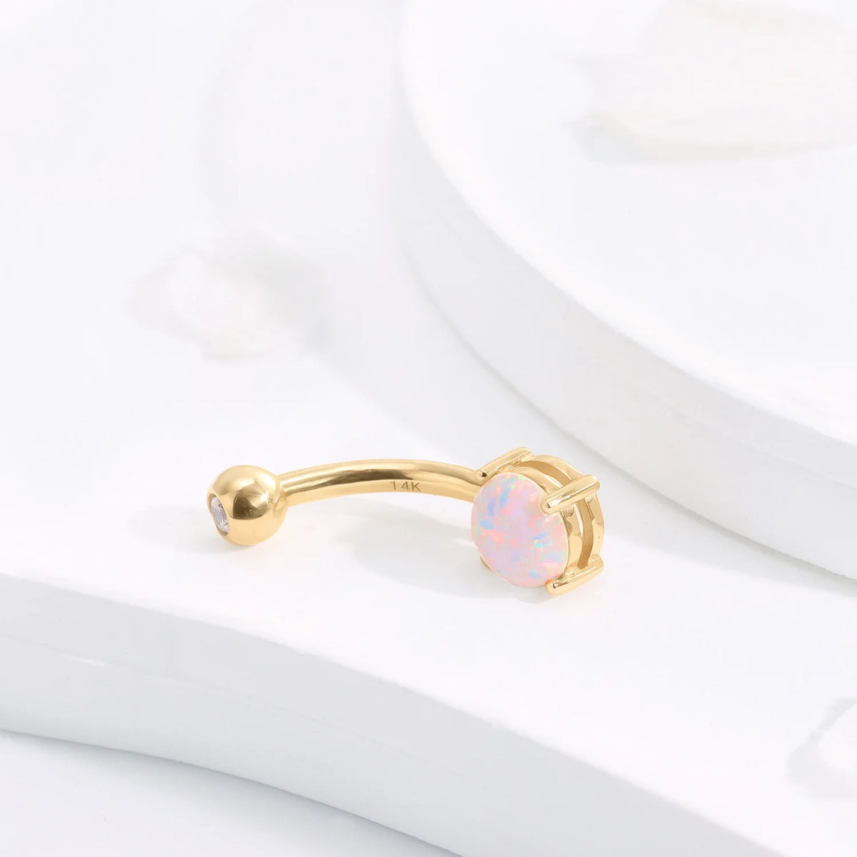 Anello per ombelico in oro 14k con opale e diamanti CZ graziosi anelli per ombelico pendenti in vero oro 14K