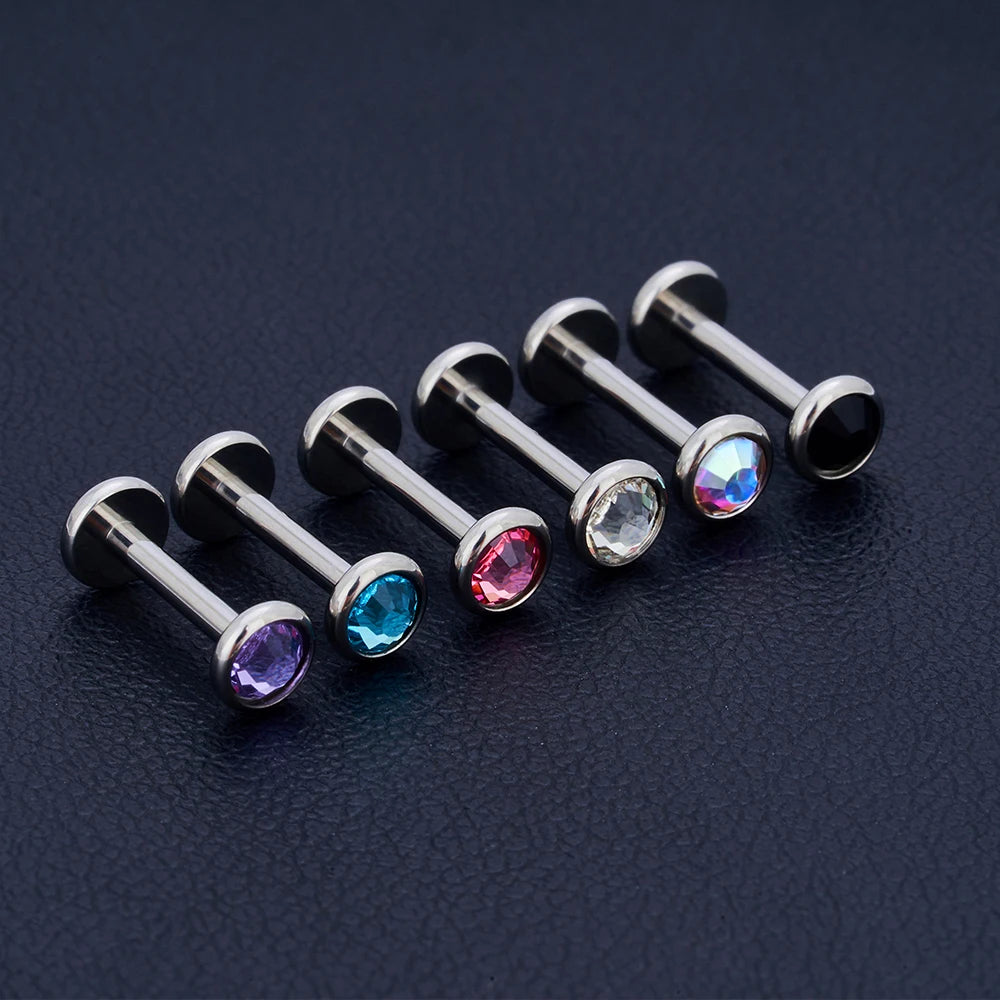 Diamond Monroe piercing with a clear pink purple black blue stone titanium labret stud marilyn monroe lip piercing