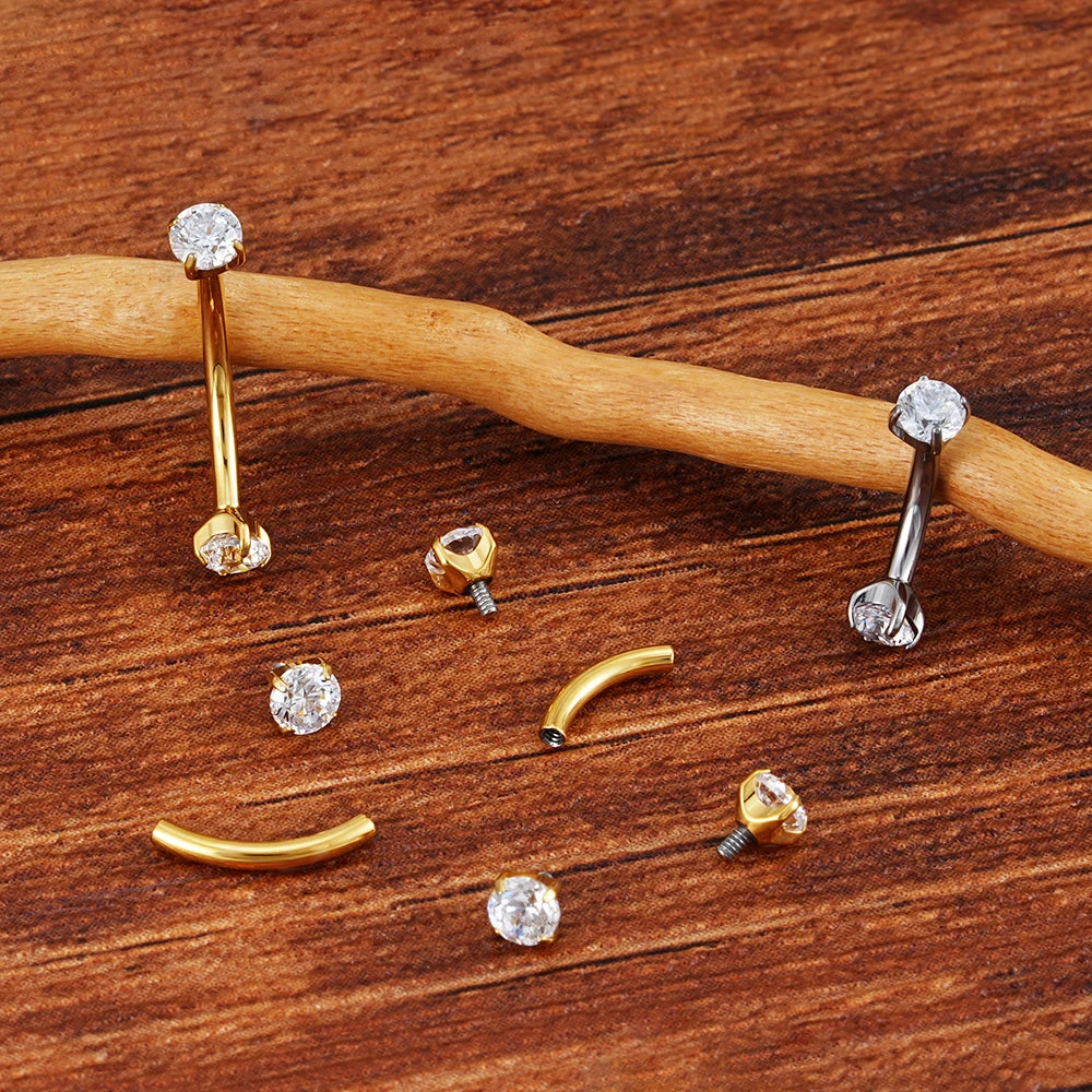 Curved barbell eyebrow piercing 16G 6mm 8mm 10mm titanium diamond eyebrow barbell gold silver