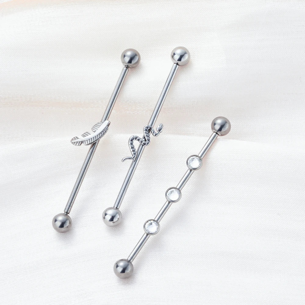 Snake industriale piercing 14G 38mm titanio industriale bilanciere argento