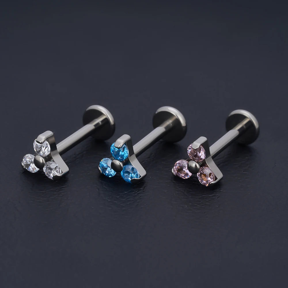 Ashley lip piercing stud implant-grade titanium with cubic zirconia 16G