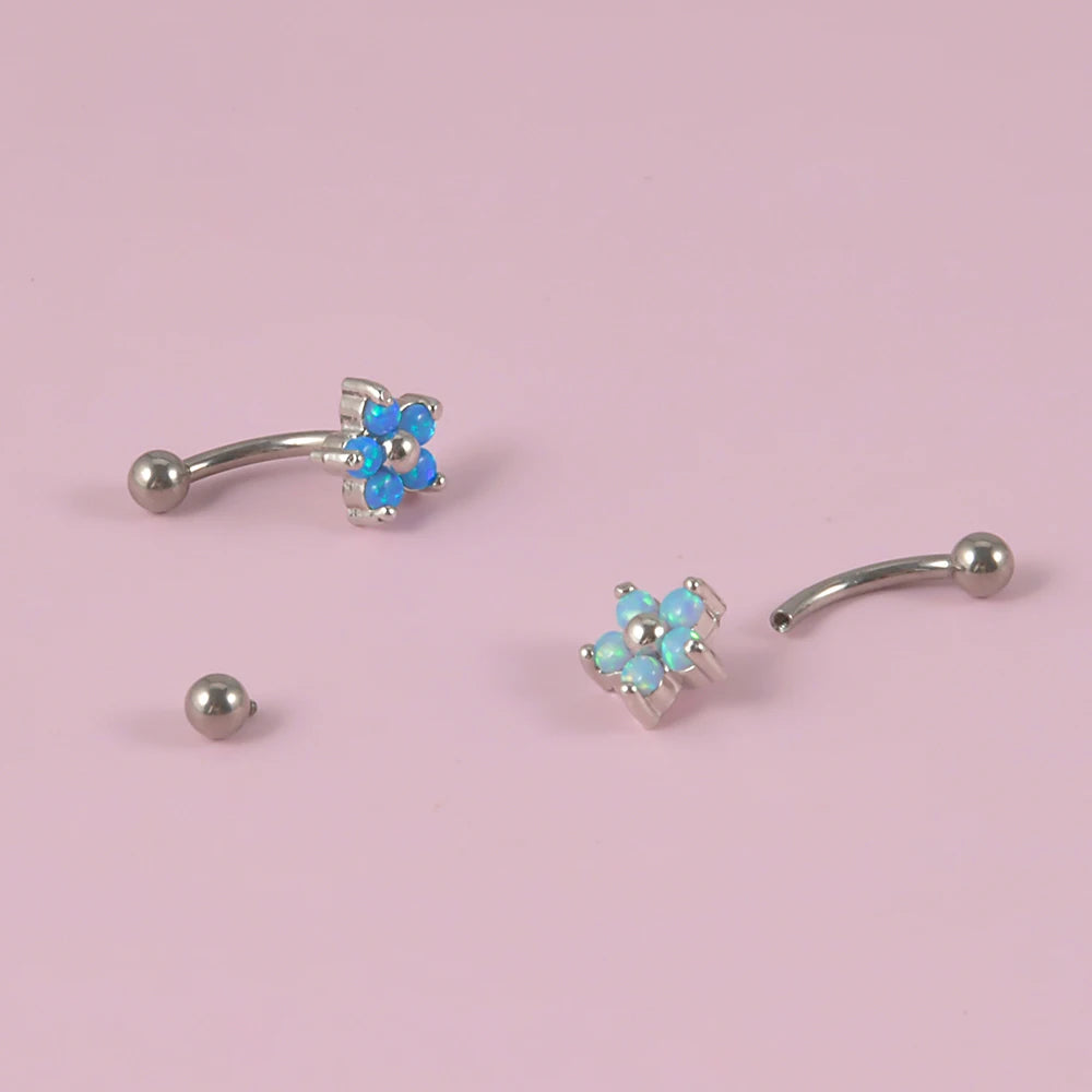 Gioielli labret verticale opale piercing torre con bilanciere curvo in titanio bianco blu opale