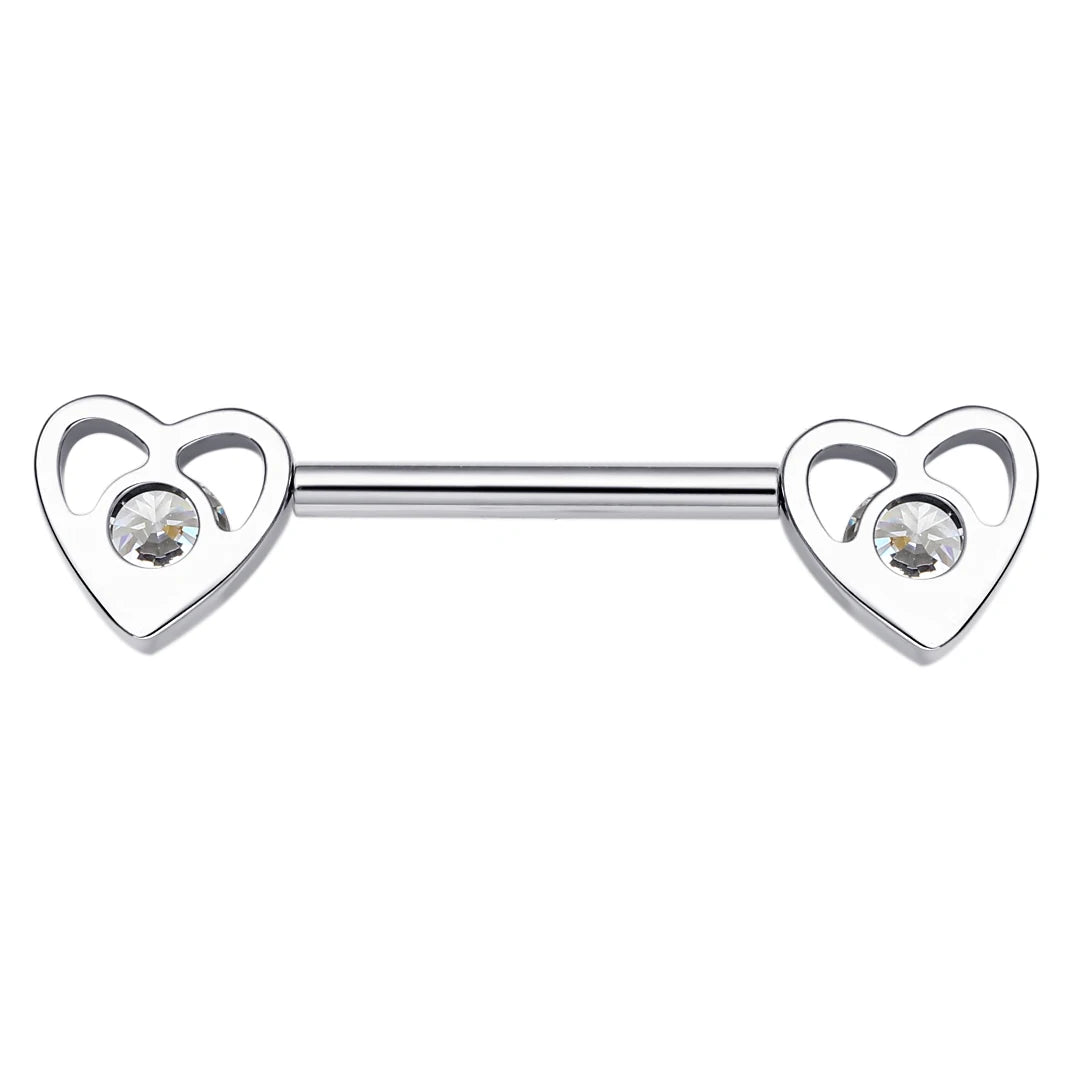 Piercing al capezzolo a cuore con pietre CZ, barra per capezzoli a forma di cuore, carino e sexy in titanio