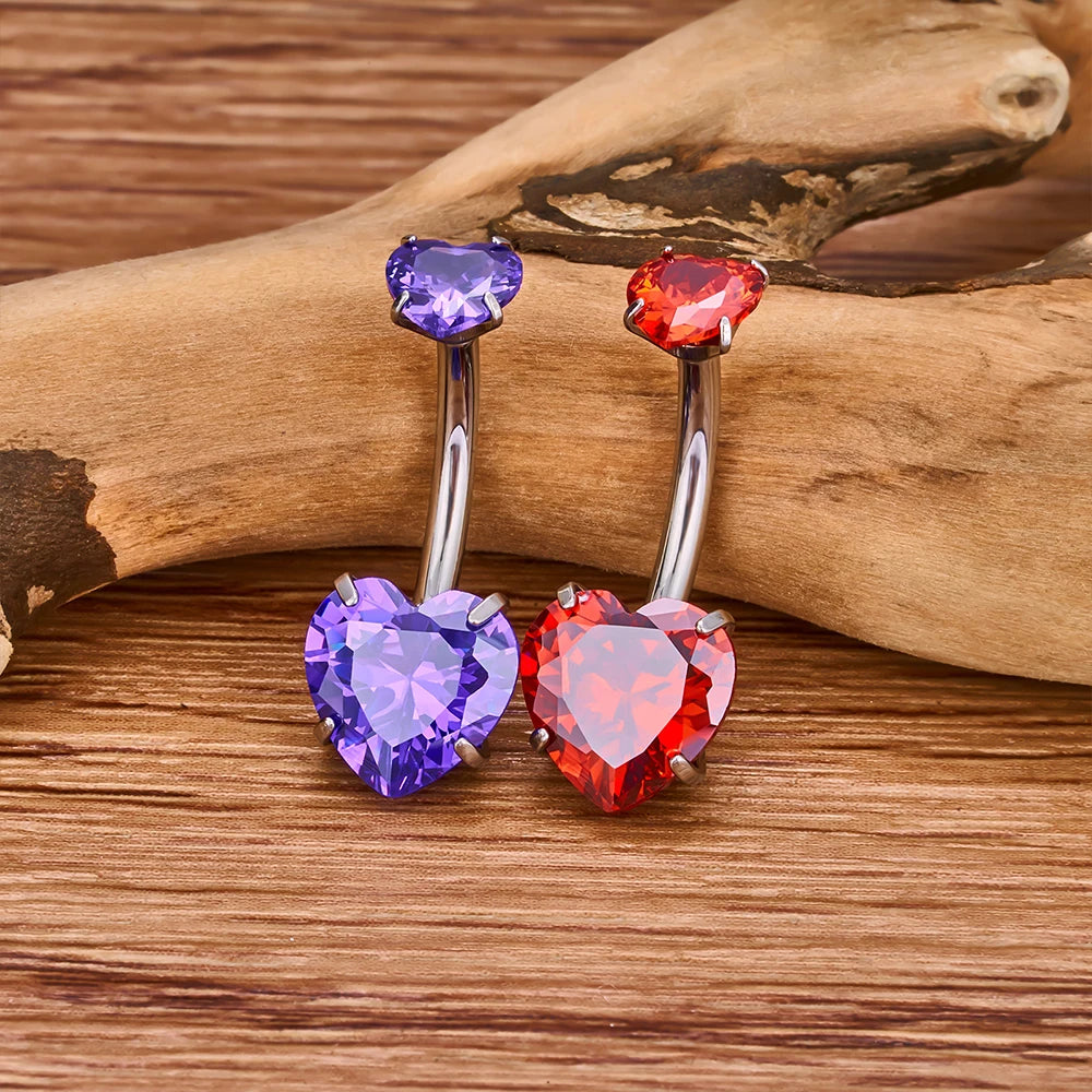 Anello per ombelico a cuore con piercing all'ombelico a cuore in titanio CZ rosa chiaro rosso viola nero