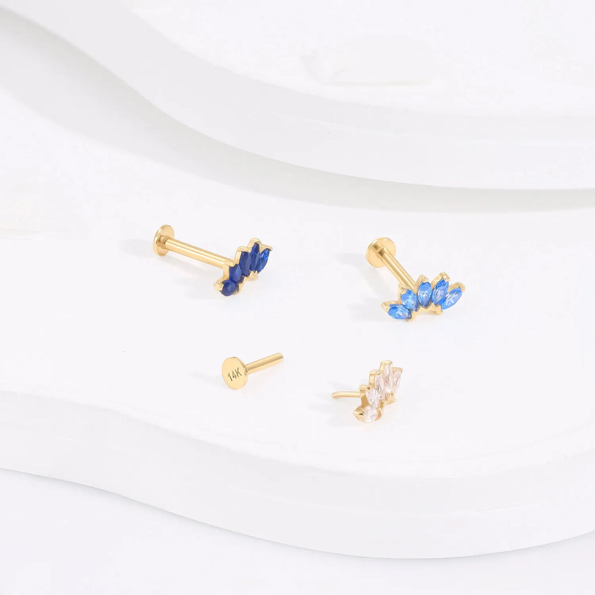 14K diamond nose stud 16G diamond lip stud blue diamond pink clear solid gold