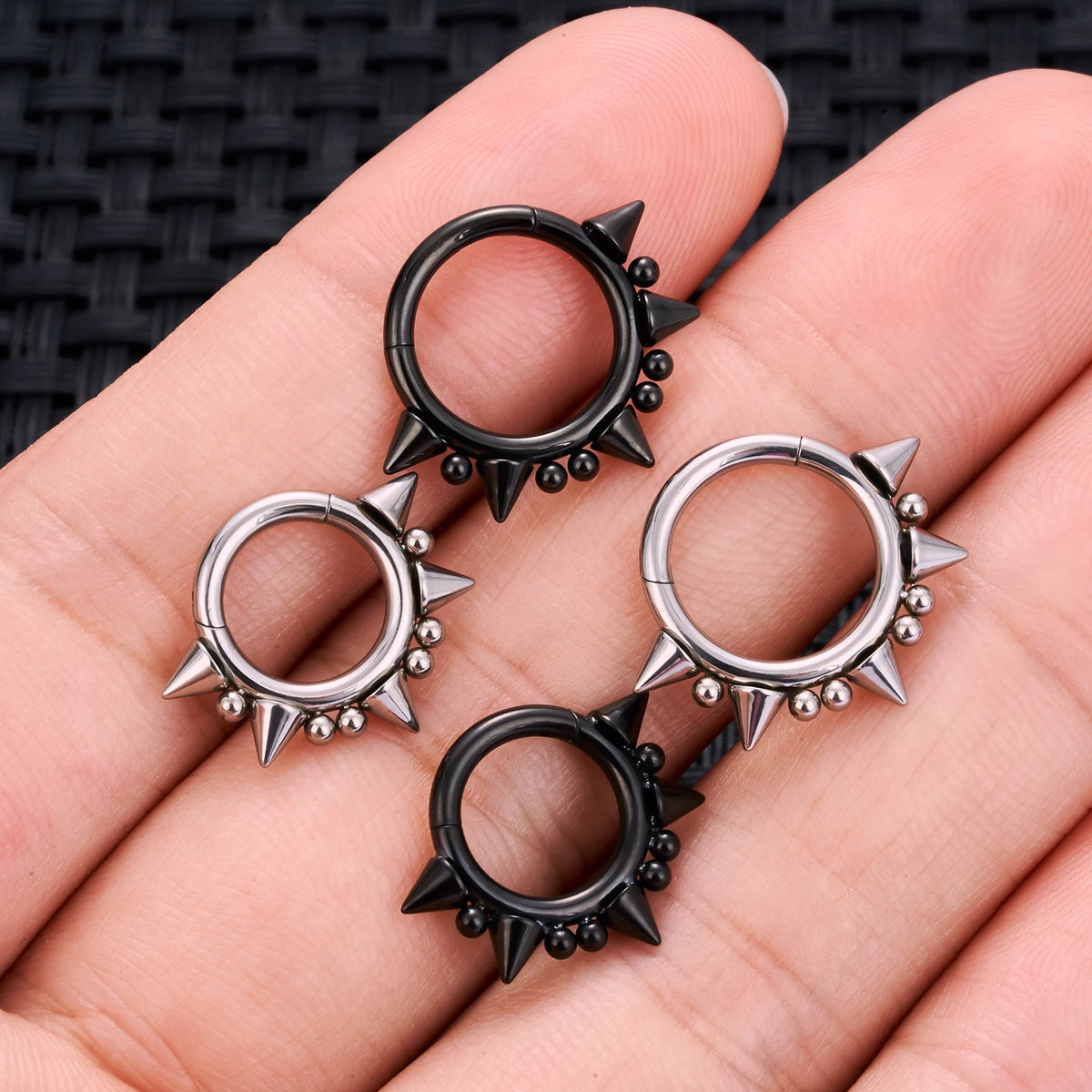 14g spike septum ring black silver gold with 5 spikes spike septum piercing