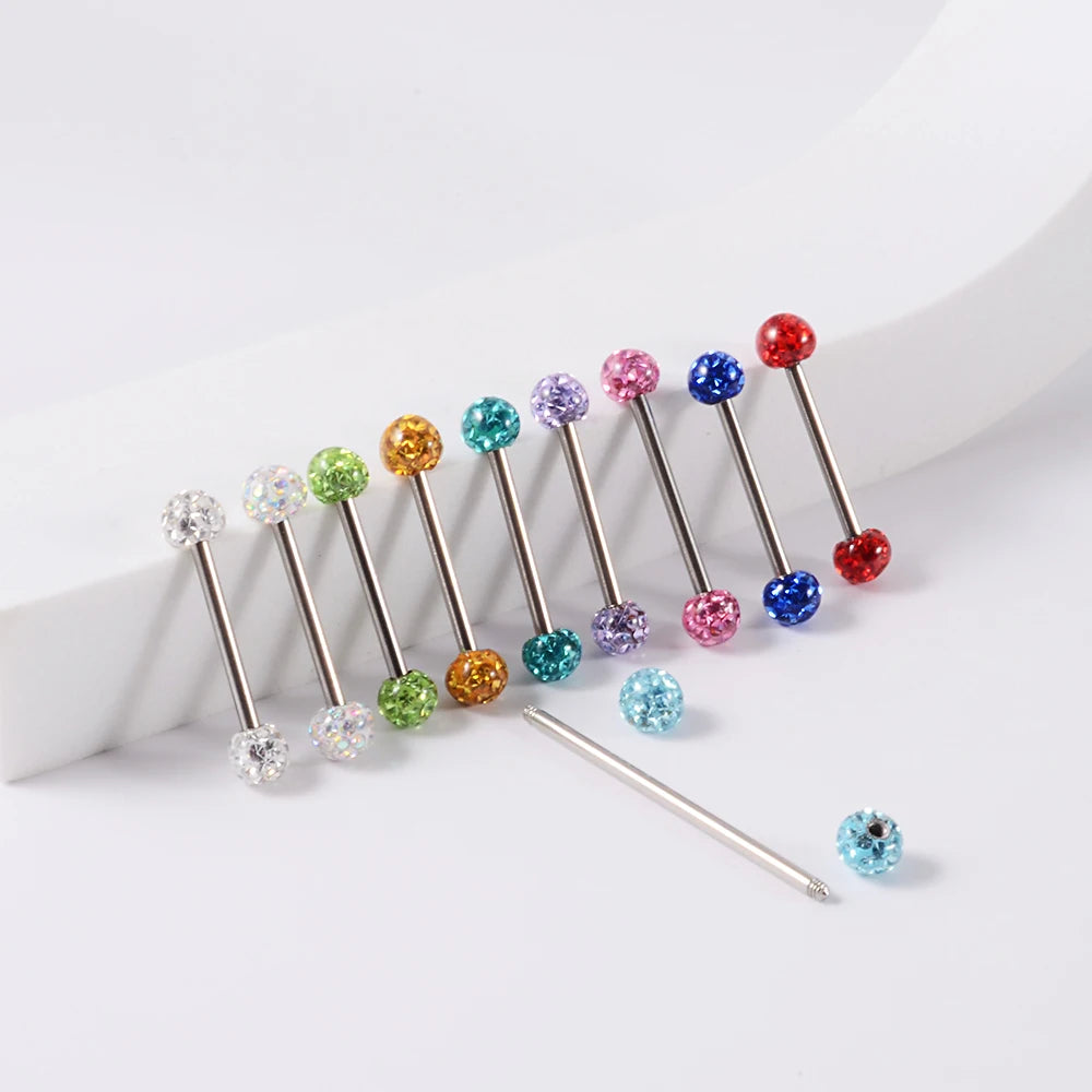 Bellissimo piercing industriale con sfere di cristallo colorate, gioielli per piercing alla lingua con bilanciere industriale in titanio