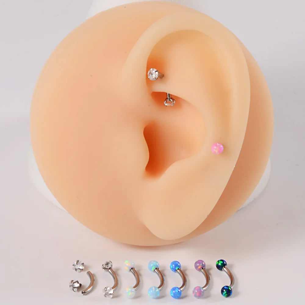 Opal eyebrow piercing titanium curved barbell banana barbell vertical labret rook piercing