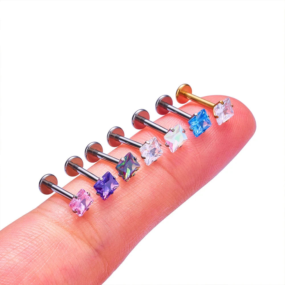 Square diamond stud earring titanium nose stud lip stud