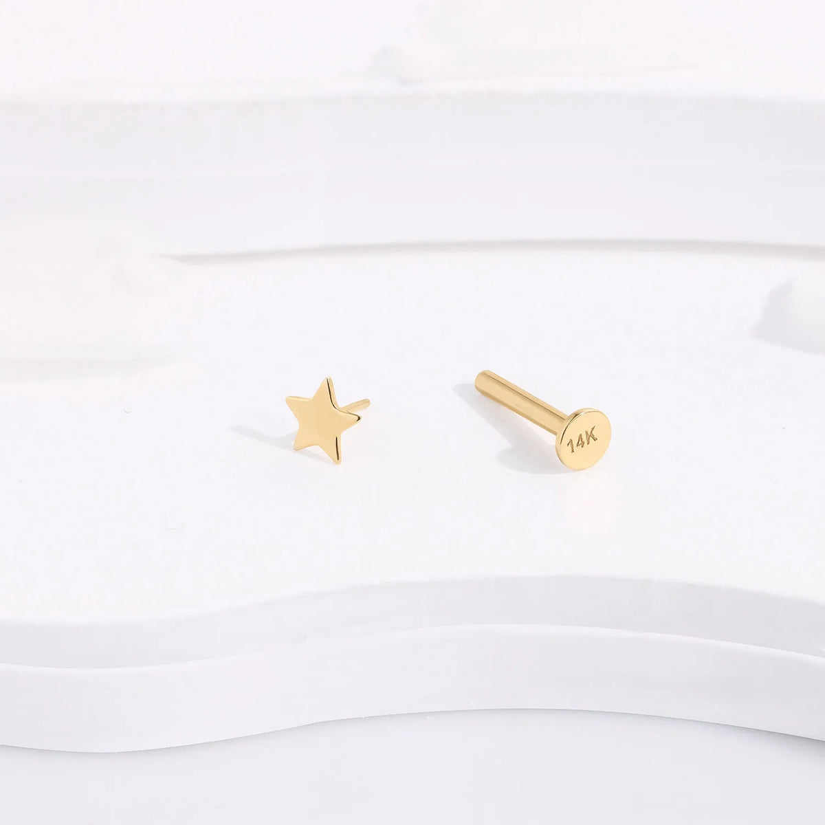 Gold star ear stud star nose stud 14k gold star stud earrings threadless solid gold