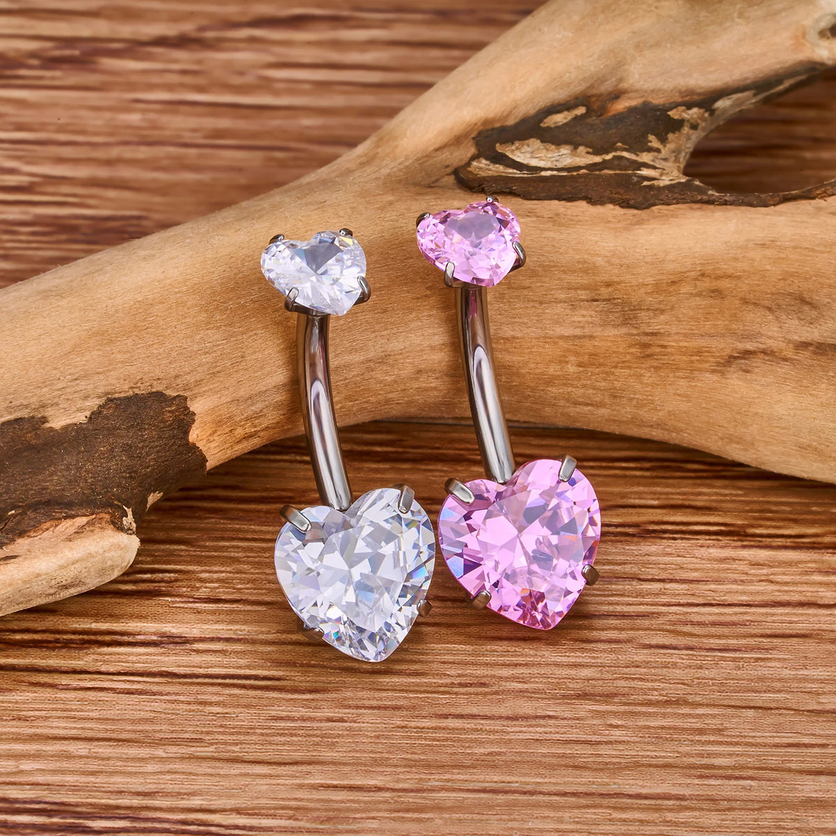 Anello per ombelico a cuore con piercing all'ombelico a cuore in titanio CZ rosa chiaro rosso viola nero