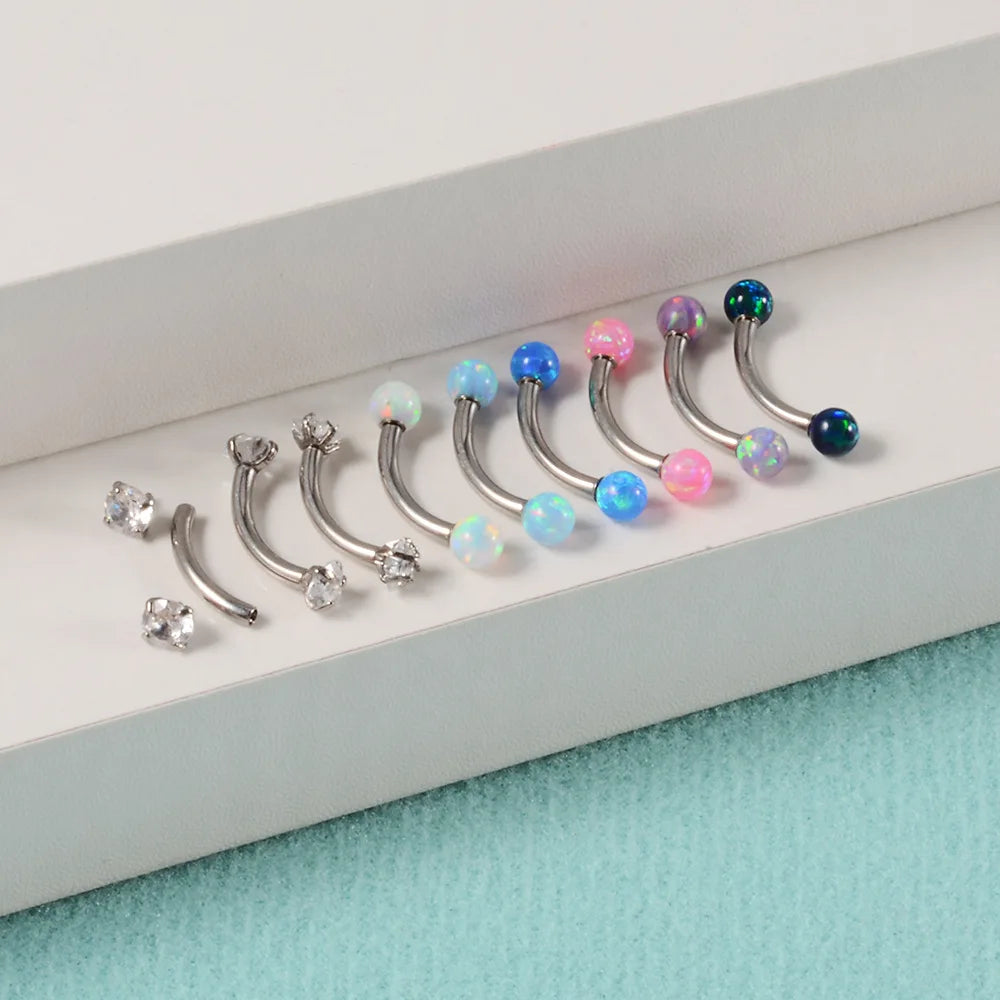 Opal eyebrow piercing titanium curved barbell banana barbell vertical labret rook piercing