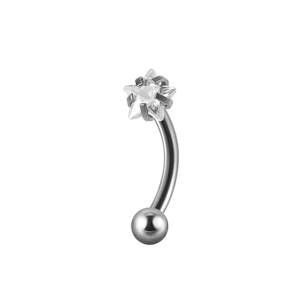 Dainty eyebrow piercing titanium curved barbell round star heart