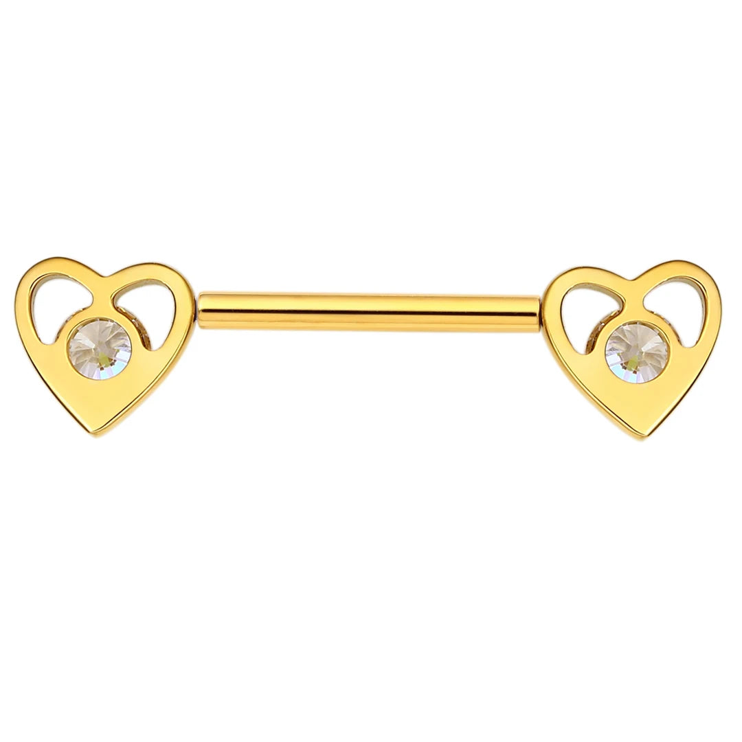 Piercing al capezzolo a cuore con pietre CZ, barra per capezzoli a forma di cuore, carino e sexy in titanio