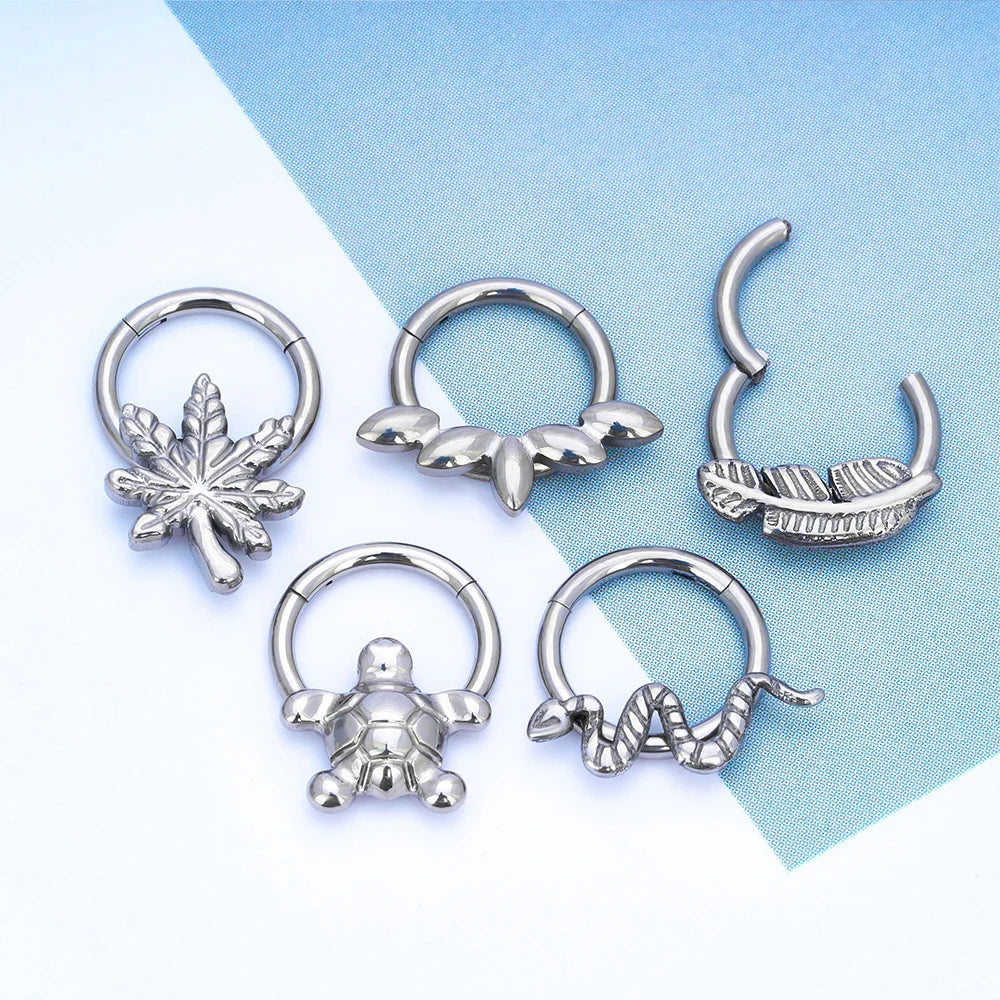 Turtle nose ring cute and unique titanium hinged clicker ring septum ring