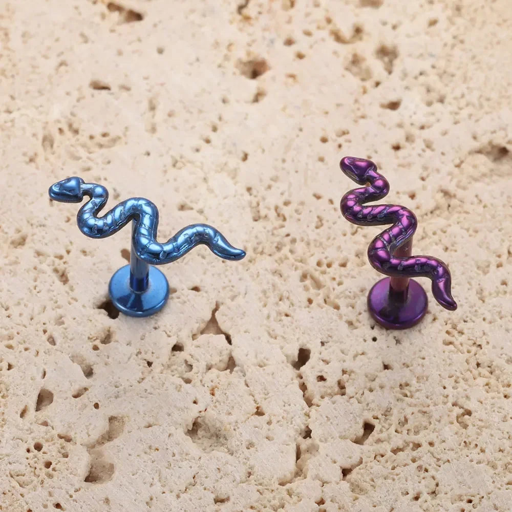 Orecchino a elica di serpente in argento, oro, blu, viola, titanio, piercing al serpente, perno a conchiglia, perno a trago, perno a naso