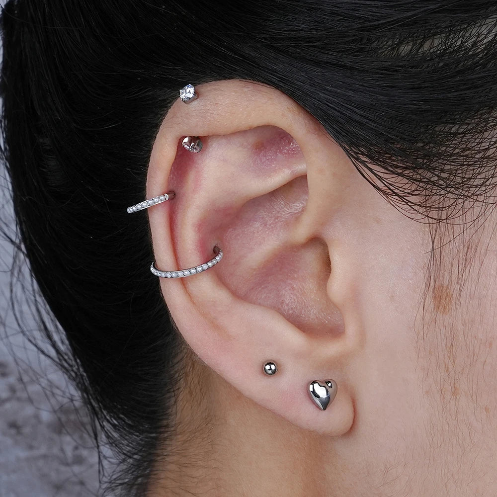 Cerchio Helix verticale con perle Cerchio in titanio 16G Orecchino a cerchio con perle, piercing al naso con perle