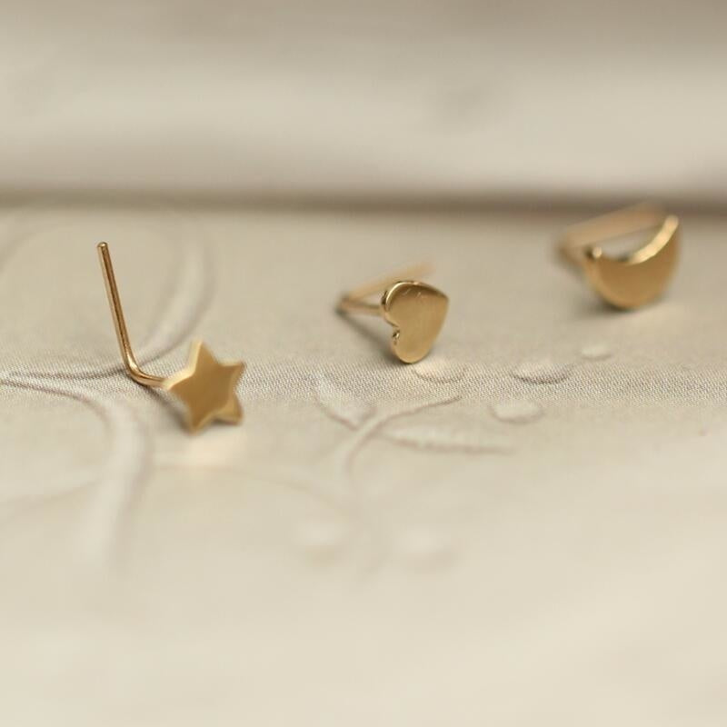 14K gold moon nose stud L shaped Rosery Poetry