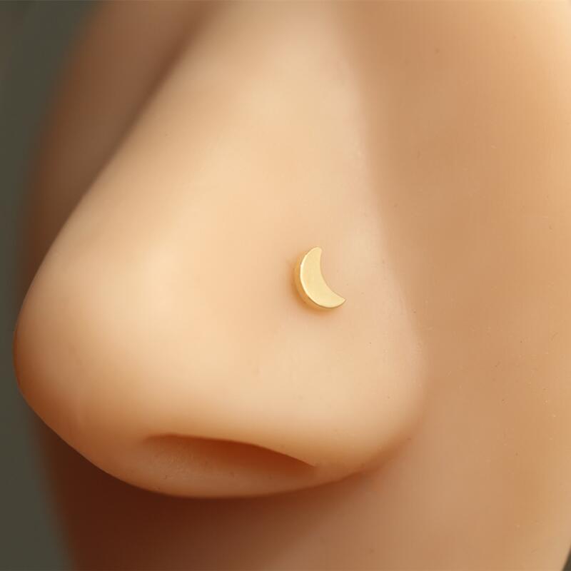 14K gold moon nose stud L shaped Rosery Poetry