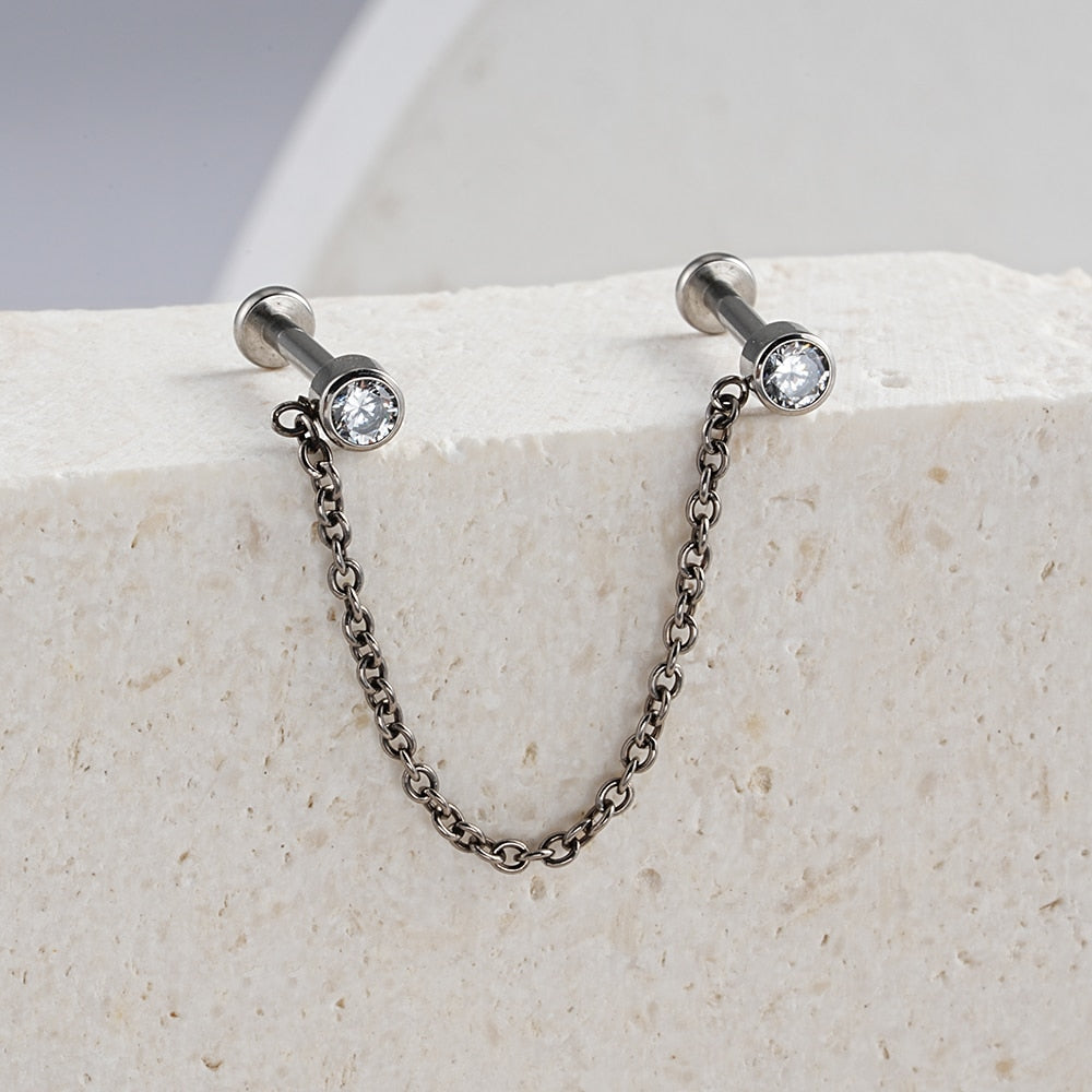 Helix chain earring implant-grade titanium threadless