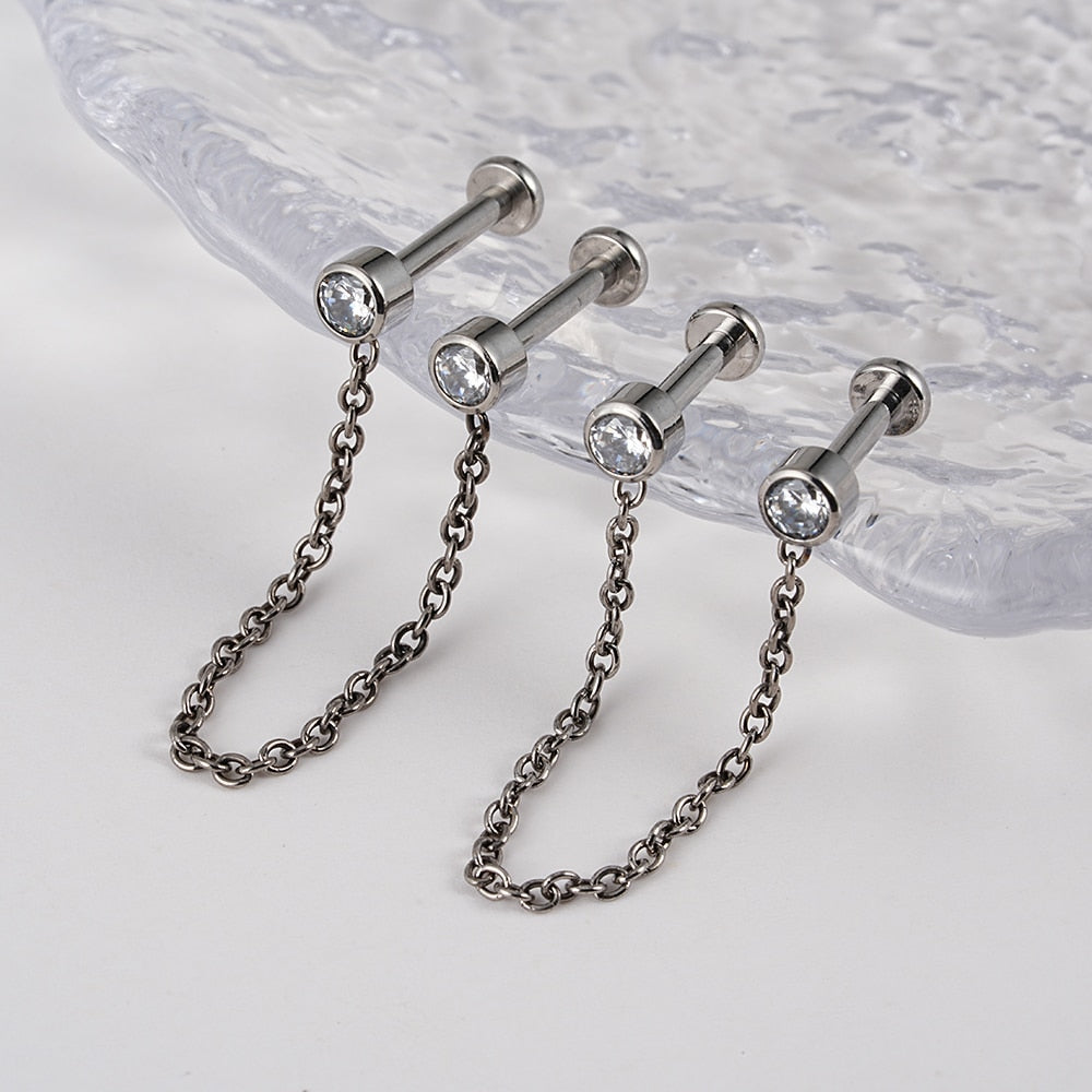 Helix chain earring implant-grade titanium threadless