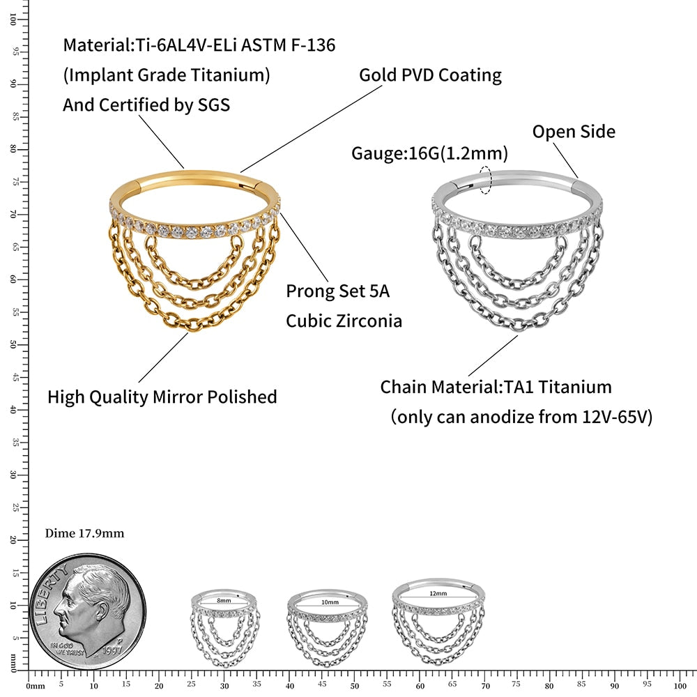 Anello ad elica con catene e titanio CZ