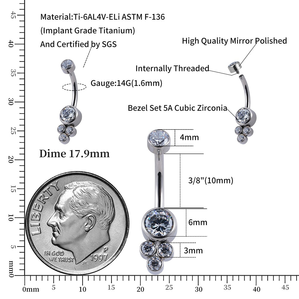 Grazioso anello per ombelico con CZ titanio 14G