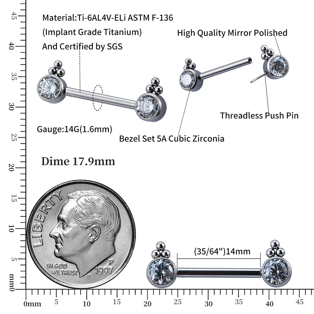 Barra per capezzoli in titanio per impianti 14G 1 pezzo