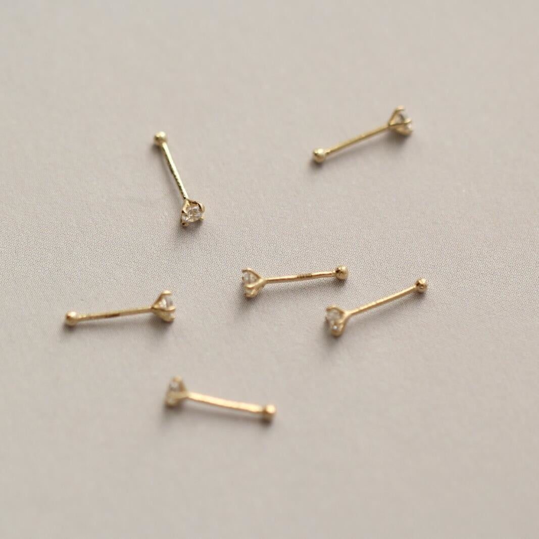 14K gold nose stud tiny and cute with a crystal Rosery Poetry